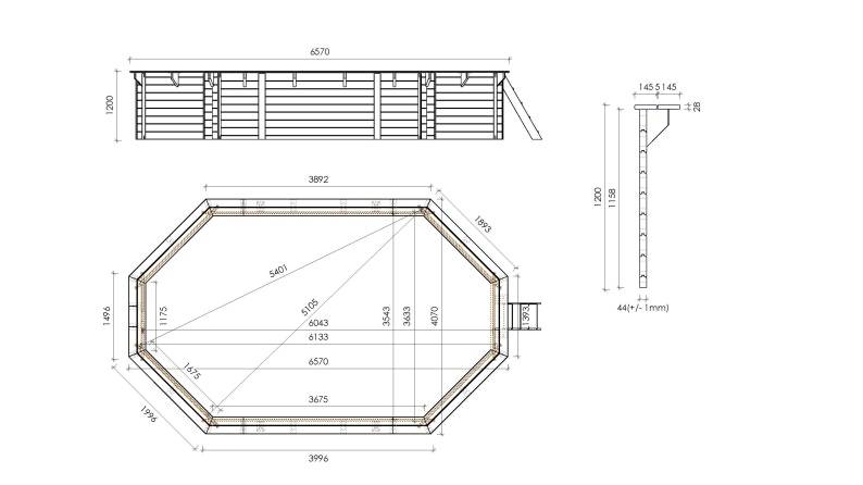 Holzpool 6.57x4.07 - H.1.2 m - mit Filtration und Schrank für Zubehör