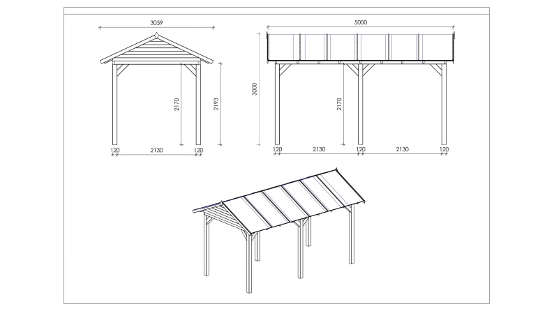 Gartenlaube Gartenpavillon 5x3.06m mit Paneelen - Imprägniert