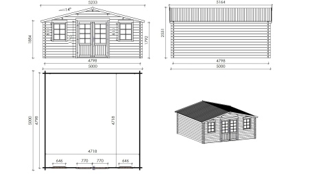 Gartenhaus, Gerätehaus 25m2 - 5x5m - 40mm - Imprägniert