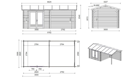 Gartenhaus, Gerätehaus 17.4m2 - 5.79x3m - 28mm