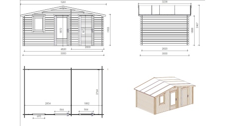Gartenhaus, Gerätehaus – 5x3 m mit Anbau 5x2.76 m - 25 m²
