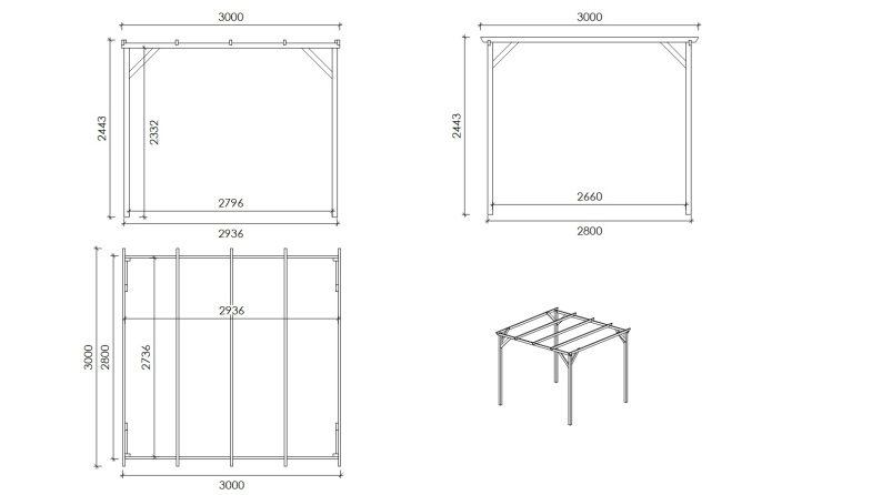 Carport Garagendach 3x3 m - 9 m2