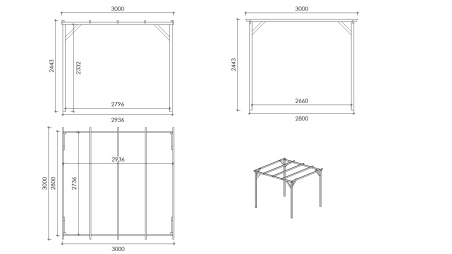 Carport Garagendach 3x3 m - 9 m2