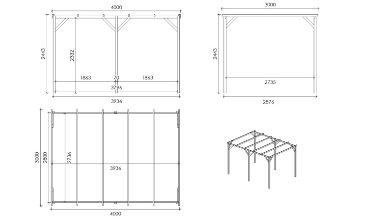Carport Garagendach 3x4 m - 12 m2
