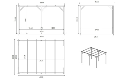 Carport Garagendach 3x4 m - 12 m2