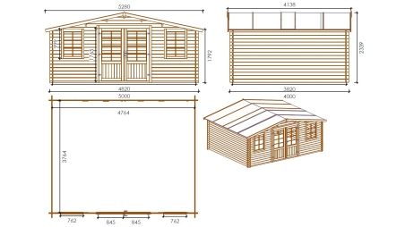 Gartenhaus, Gerätehaus – 5x4 m mit Anbau 5x3.76 m - 30 m²
