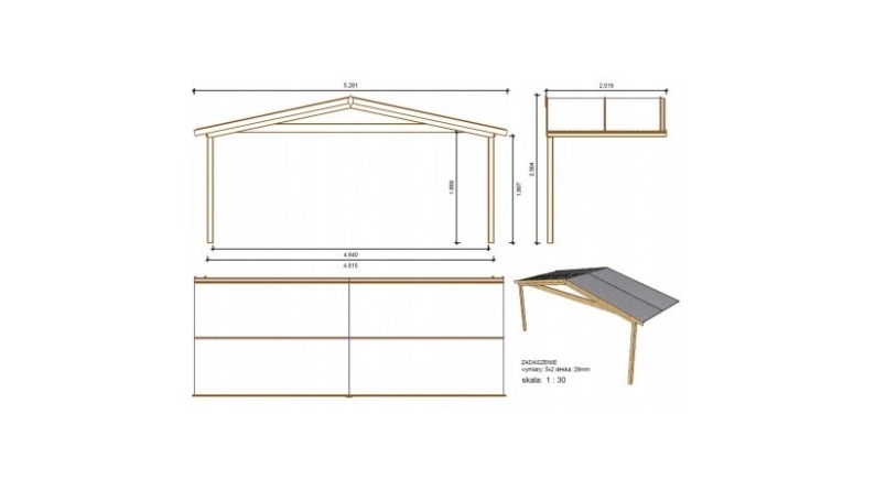 Gartenhaus, Gerätehaus – 5x3 m mit Anbau 5x2.76 m - 35 m²