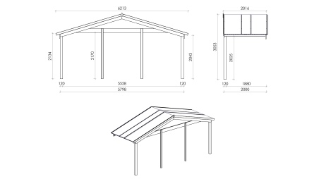 Gartenhaus, Gerätehaus – 6x6 m mit Anbau 6x5.72 m - 48 m²