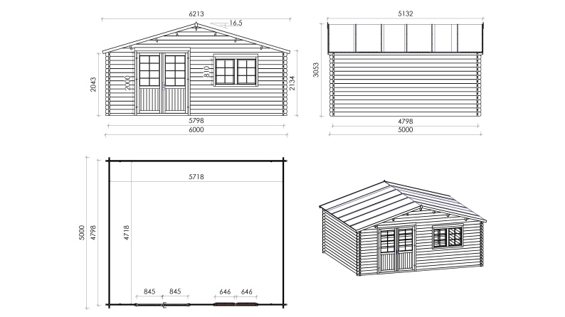 Gartenhaus, Gerätehaus – 6x5 m mit Anbau 6x4.72 m - 42 m²