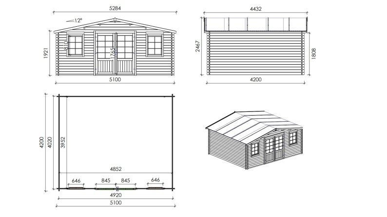 Gartenhaus, Gerätehaus 21.42m2 - 5.1x4.2m - 34mm