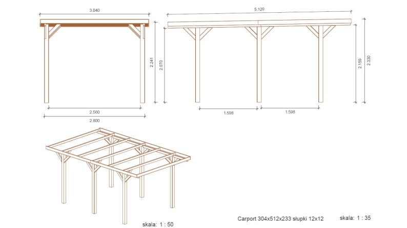 Carport Garagendach 3.04x5.12 m - 15.56 m2
