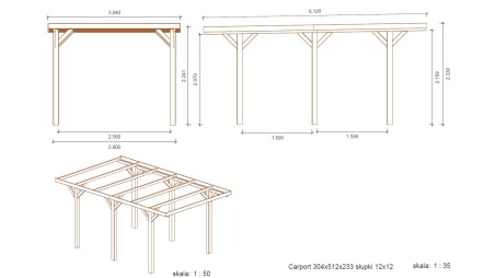 Carport Garagendach 3.04x5.12 m - 15.56 m2