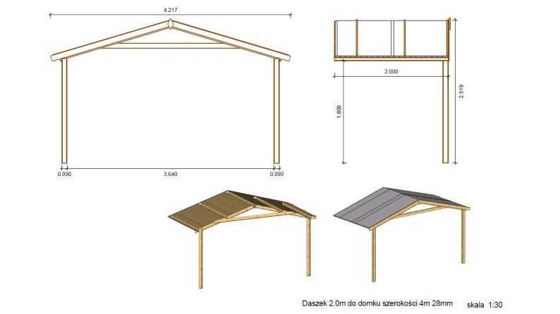 Gartenhaus, Gerätehaus – 4x4 m mit Anbau 4x3.76 m - 24 m² – Imprägniert
