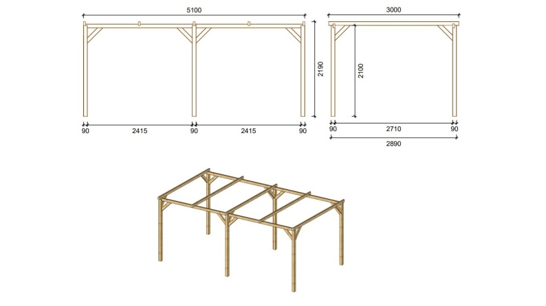 Carport Garagendach 3x5.1 m - 15.3 m2