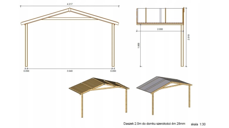 Gartenhaus, Gerätehaus – 4x3 m mit Anbau 4x2.76 m - 20 m² – Imprägniert