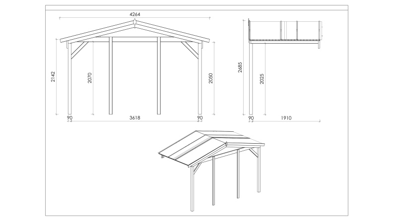 Überdachung für Veranden, Terrassen und Gartenhäuschen - 4x2m