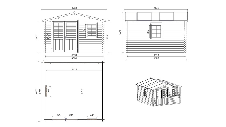 Gartenhaus, Gerätehaus – 4x4 m mit Anbau 4x3.72 m - 28 m²