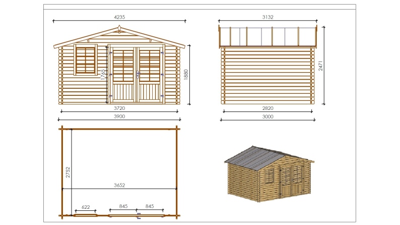 Gartenhaus, Gerätehaus 11.7m2 - 3.9x3m - 34mm - Imprägniert