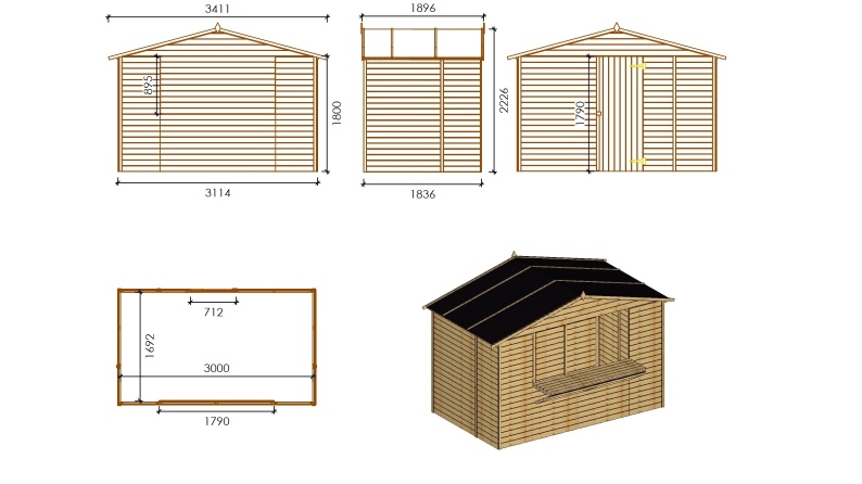 Kiosk-Handelshaus 5.72m2 - 3.11x1.84m - 19mm