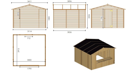 Kiosk-Handelshaus 9.42m2 - 3.11x3.03m - 19mm