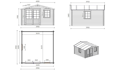 Gartenhaus, Gerätehaus 15.21m2 - 3.9x3.9m - 40mm