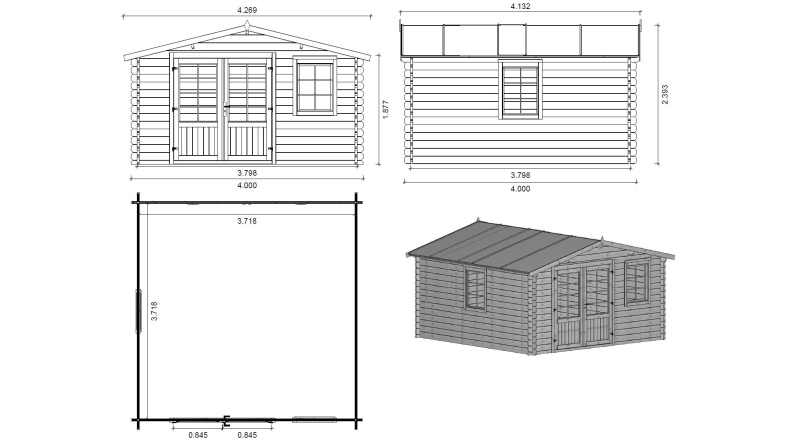 Gartenhaus, Gerätehaus – 4x4 m mit Anbau 4x3.72 m - 24 m²