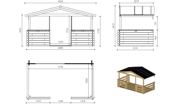 Gartenhaus, Gerätehaus – 4x4 m mit Anbau 4x3.72 m - 24 m²