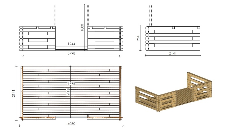 Gartenhaus, Gerätehaus – 4x4 m mit Anbau 4x3.72 m - 24 m²