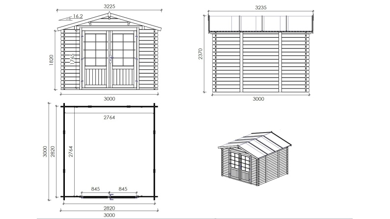 Gartenhaus, Gerätehaus 9m2 - 3x3m - 28mm