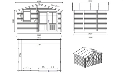 Gartenhaus, Gerätehaus 12m2 - 4x3m - 28mm