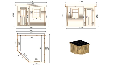 Gartenhaus, Gerätehaus 8m2 - 3x3m - 28mm