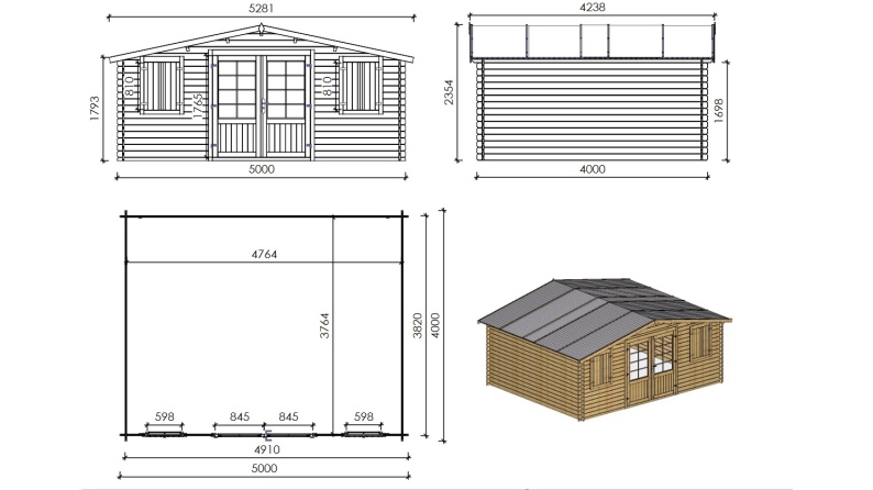 Gartenhaus, Gerätehaus 20m2 - 5x4m - 28mm - Imprägniert