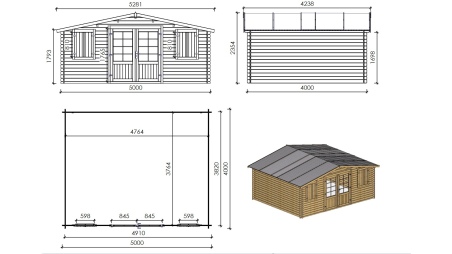 Gartenhaus, Gerätehaus 20m2 - 5x4m - 28mm - Imprägniert