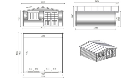 Gartenhaus, Gerätehaus 25m2 - 5x5m - 34mm