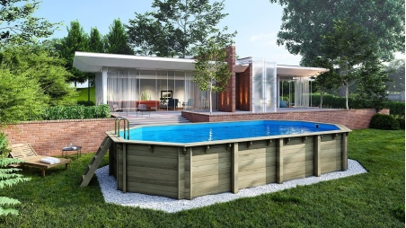 Holzpool 8.57x4.57 - H.1.31 m - mit Filtration und Schrank für Zubehör