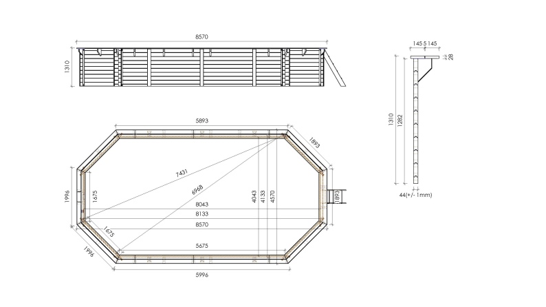 Holzpool 8.57x4.57 - H.1.31 m - mit Filtration und Schrank für Zubehör