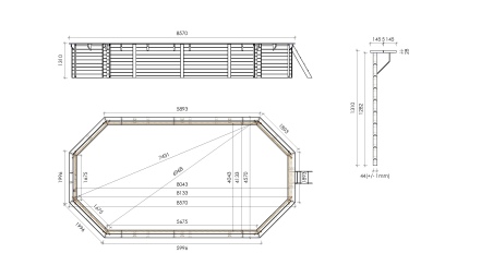 Holzpool 8.57x4.57 - H.1.31 m - mit Filtration und Schrank für Zubehör