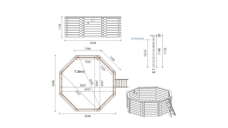 Holzpool Coral 3.25x3.25 - H.1.18 m Freistehend