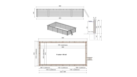 Holzpool Aqua 8.5x4.35 - H.1.45 m mit einzubetonierendem Profil