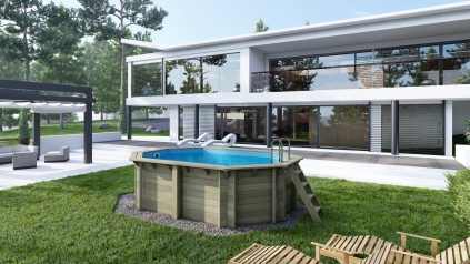 Holzpool Nemo 4.3x3 - H.1.18 m mit am Beton verschraubten Stützen