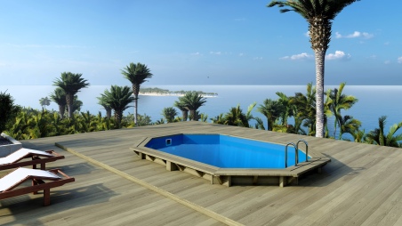 Holzpool Nemo 4.3x3 - H.1.18 m mit am Beton verschraubten Stützen