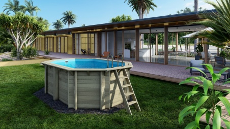 Holzpool Nemo 4.3x3 - H.1.31 m mit am Beton verschraubten Stützen