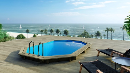 Holzpool Nemo 4.3x3 - H.1.31 m mit am Beton verschraubten Stützen