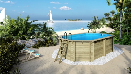 Holzpool Nemo 5.79x3.49 - H.1.45 m mit am Beton verschraubten Stützen