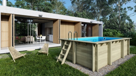 Holzpool Aqua 4.65x2.85 - H.1.24 m mit am Beton verschraubten Stützen