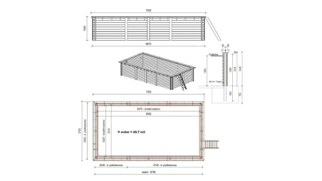 Holzpool Aqua 7x3.75 - H.1.45 m auf Rahmen ohne Betonierung