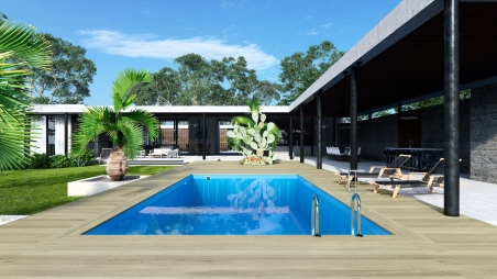 Holzpool Aqua 8.5x4.35 - H.1.45 m mit am Beton verschraubten Stützen