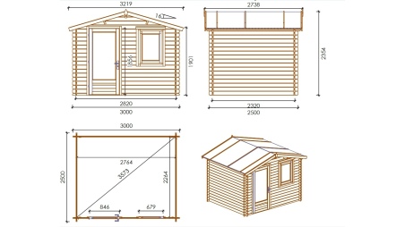 Gartenhaus, Gerätehaus 7.5m2 - 3x2.5m - 28mm
