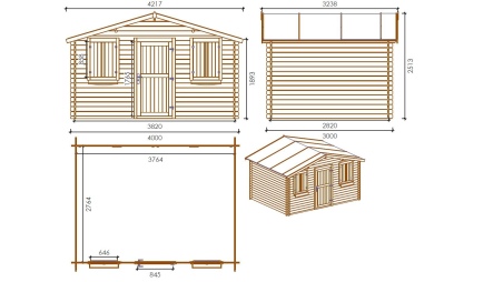 Gartenhaus, Gerätehaus 12m2 - 4x3m - 28mm - Imprägniert