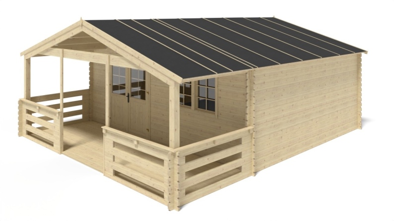 Veranda zum Gartenhaus 6x2m - Farbe Holz